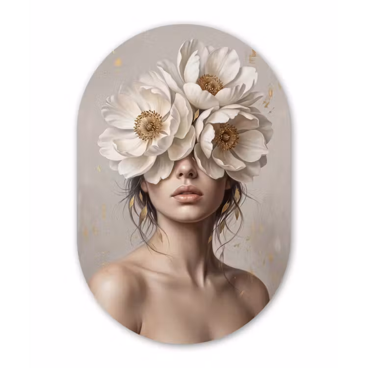 Vrouw - Pioenroos - Wit Wandcirkel Ovaal Forex klein -3d