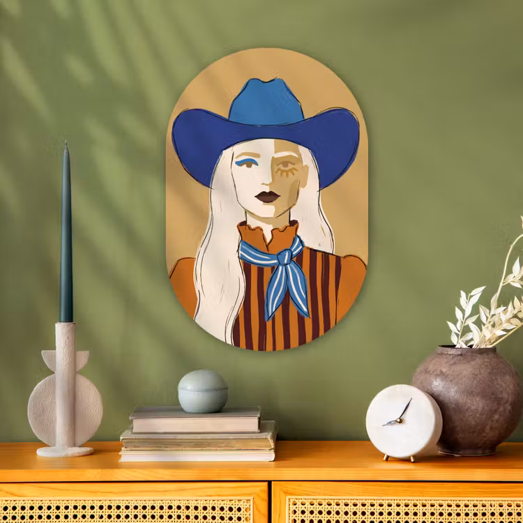 Vrouw - Portret - Abstract - Kleurrijk - Modern Wandcirkel Ovaal Forex klein -sfeer2