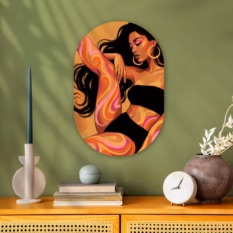 Vrouw - Portret - Abstract - Modern - Kleurrijk Wandcirkel Ovaal Forex klein -sfeer2
