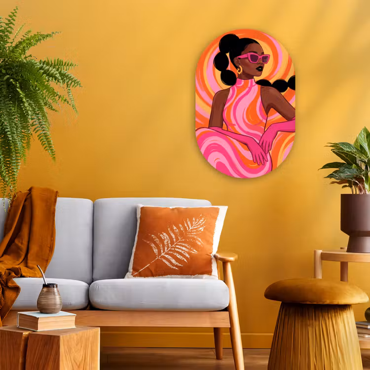 Vrouw - Portret - Kunst - Abstract - Roze Wandcirkel Ovaal Forex klein -sfeer4