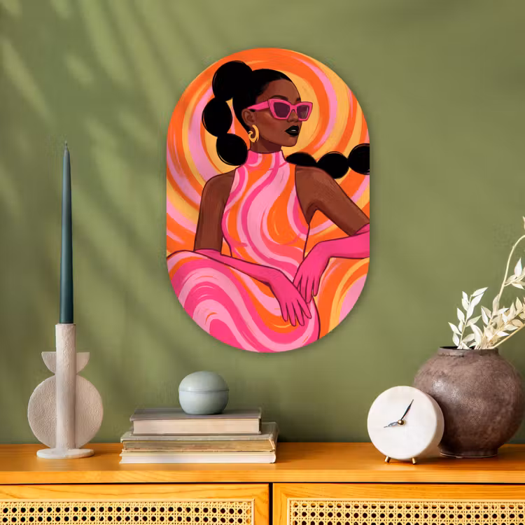 Vrouw - Portret - Kunst - Abstract - Roze Wandcirkel Ovaal Forex klein -sfeer2