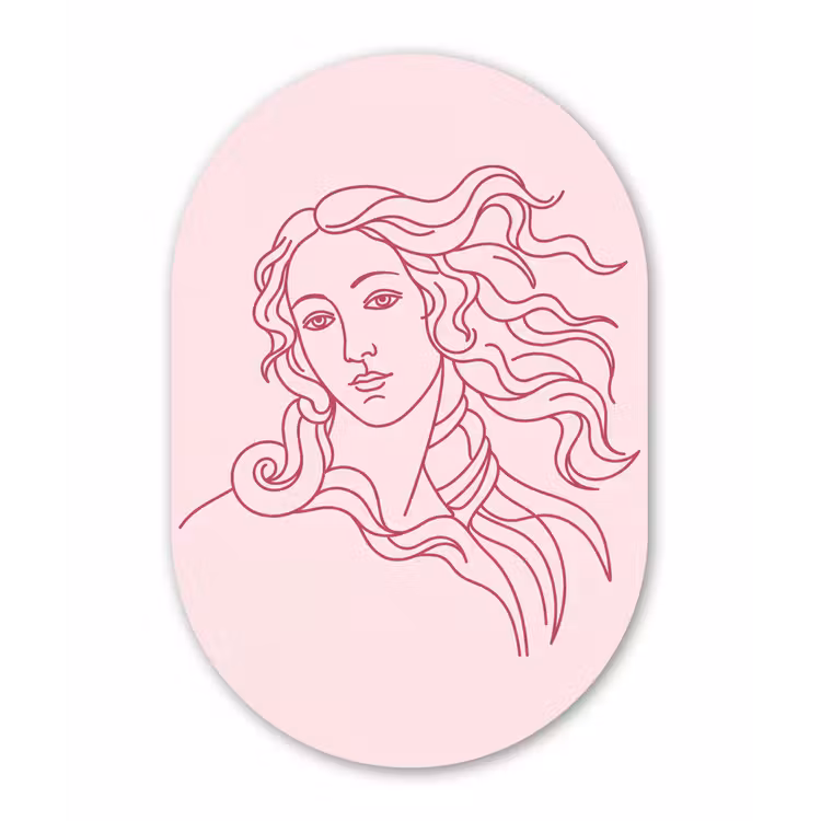 Vrouw - Portret - Klassiek - Line-art - Roze Wandcirkel Ovaal Forex klein -3d
