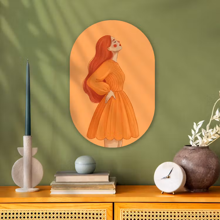 Vrouw - Profiel - Mensen - Modern - Oranje Wandcirkel Ovaal Forex klein -sfeer2
