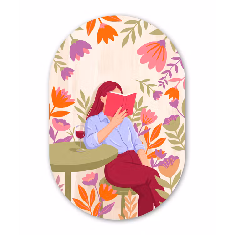 Vrouw - Lezen - Thuis - Modern - Bloemen Wandcirkel Ovaal Forex klein -3d