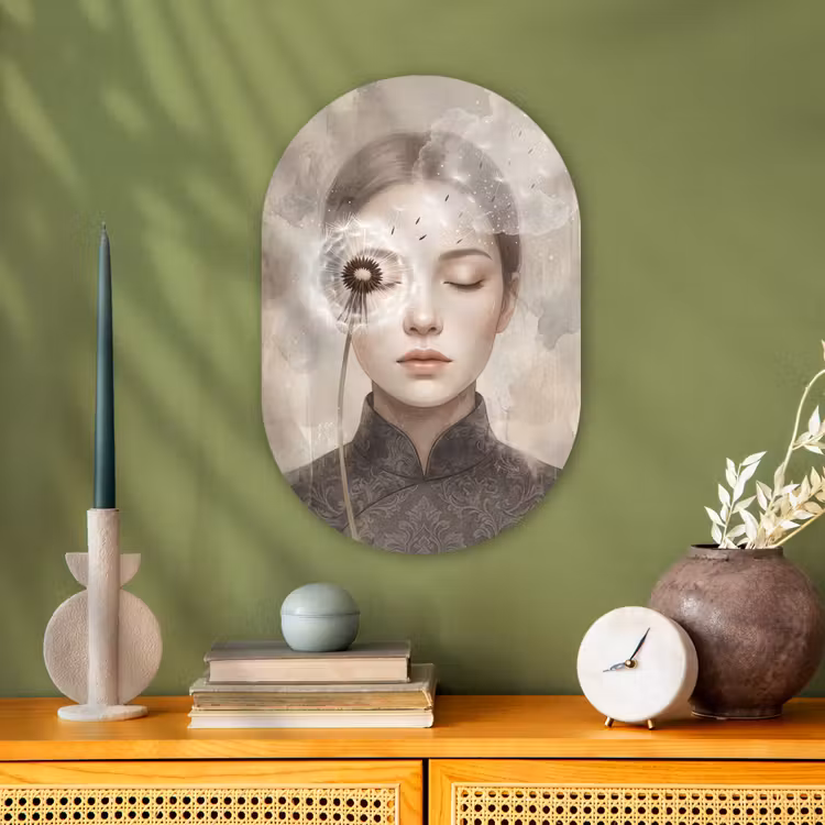 Vrouw - Sereen - Grijs Wandcirkel Ovaal Forex klein -sfeer2