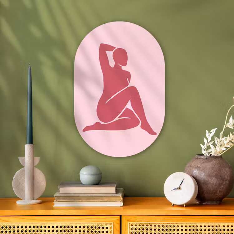 Vrouw - Silhouet - Abstract - Modern - Roze Wandcirkel Ovaal Forex klein -sfeer2