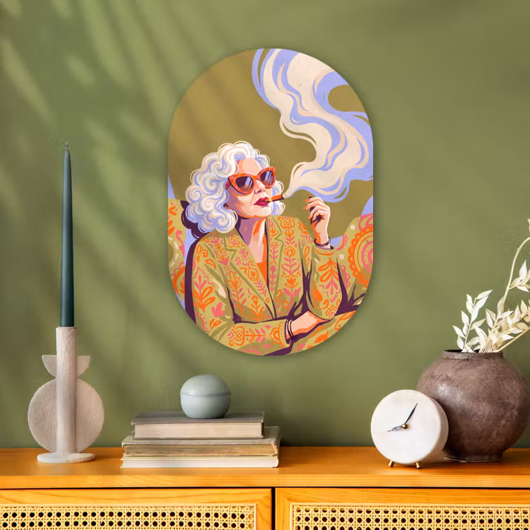 Vrouw - Zonnebril - Portret - Modern - Kleurrijk Wandcirkel Ovaal Forex klein -sfeer2