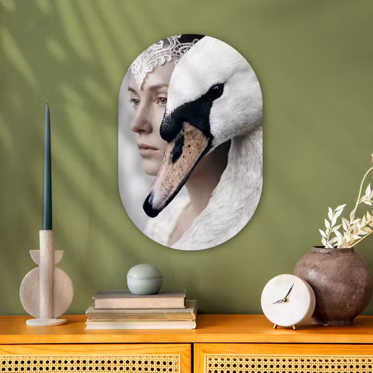 Vrouw - Zwaan - Wit Wandcirkel Ovaal Forex klein -sfeer2