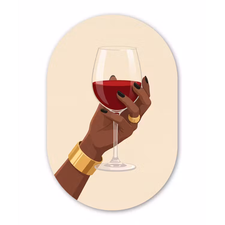 Vrouw - Wijn - Glas - Illustratie - Rood Wandcirkel Ovaal Forex klein -3d