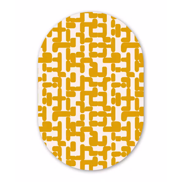 Geel - Beige - Patroon Wandcirkel Ovaal Forex klein 630 -3d