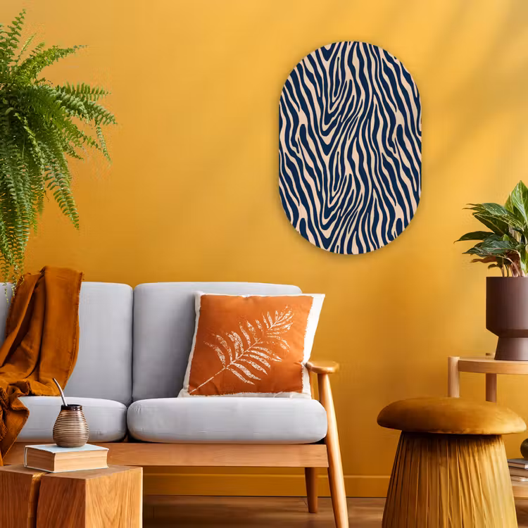 Zebra - Patroon - Blauw - Beige Wandcirkel Ovaal Forex klein 630 -sfeer4