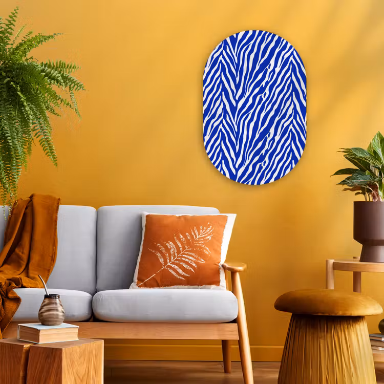 Zebra - Patroon - Kobalt - Blauw Wandcirkel Ovaal Forex klein 630 -sfeer4