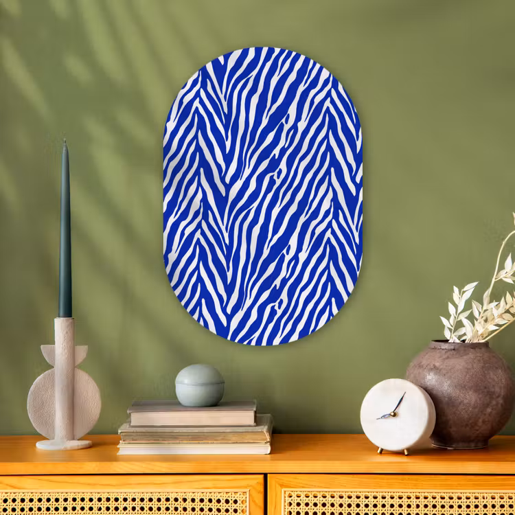 Zebra - Patroon - Kobalt - Blauw Wandcirkel Ovaal Forex klein 630 -sfeer2