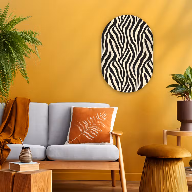 Zebra - Print - Klassiek - Zwart Wandcirkel Ovaal Forex klein 630 -sfeer4