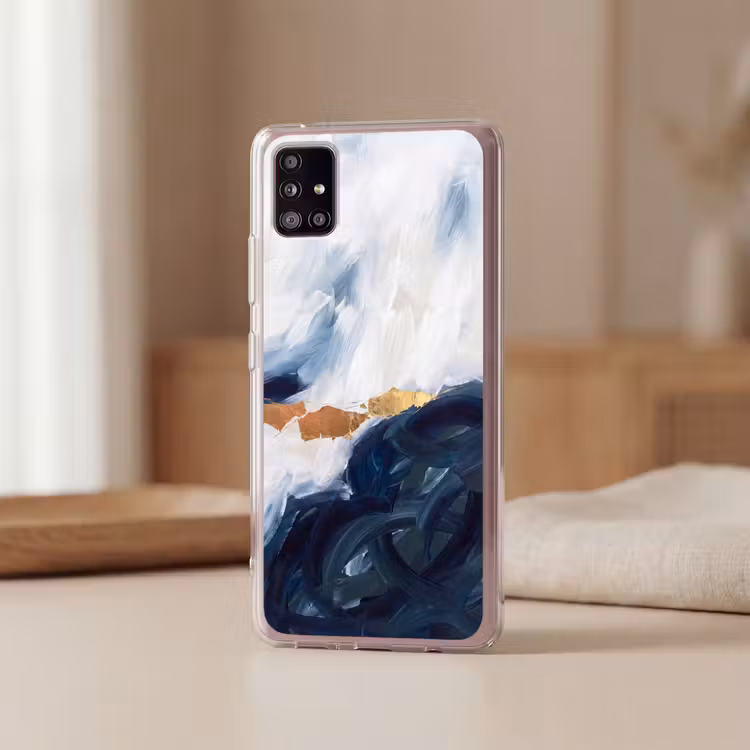 Abstract - Acryl - Blauw - Goud - Elegant Telefoonhoesje Samsung Galaxy A51 5G klein -sfeer2