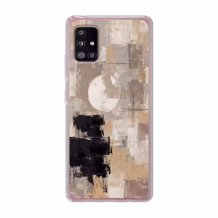 Abstract - Cirkel - Modern - Beige - Zwart - Minimalistisch Telefoonhoesje Samsung Galaxy A51 5G klein -3d