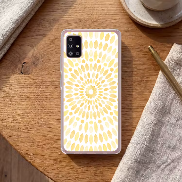 Abstract - Geometrisch - Stralend - Geel Telefoonhoesje Samsung Galaxy A51 5G klein -sfeer1
