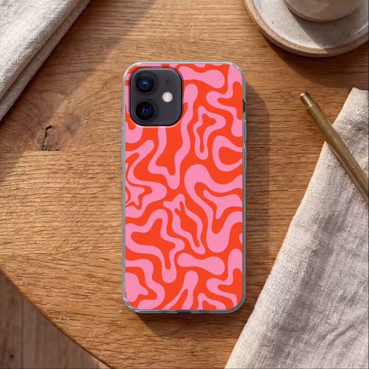 Abstract - Patroon - Rood - Roze - Minimalistisch Telefoonhoesje iPhone 12 Mini klein -sfeer1
