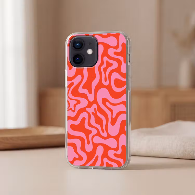 Abstract - Patroon - Rood - Roze - Minimalistisch Telefoonhoesje iPhone 12 Mini klein -sfeer2