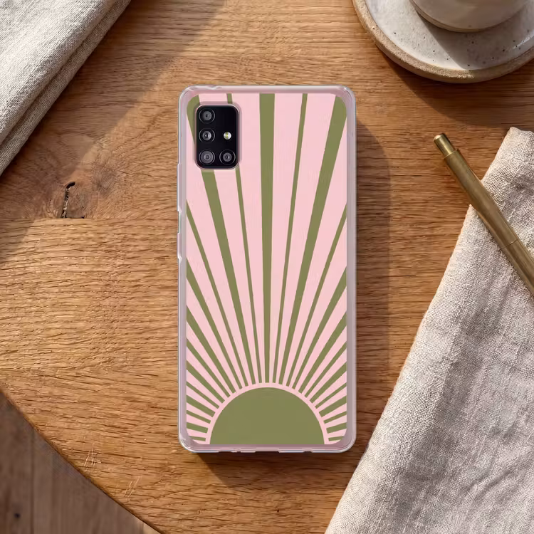 Abstract - Stralen - Grafisch - Roze - Groen Telefoonhoesje Samsung Galaxy A51 5G klein -sfeer1
