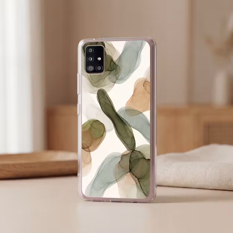 Abstract - Vormen - Modern - Kunst - Groen - Bruin Telefoonhoesje Samsung Galaxy A51 5G klein -sfeer2