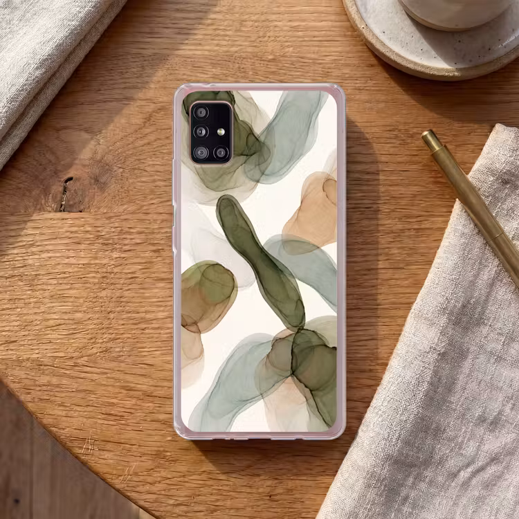 Abstract - Vormen - Modern - Kunst - Groen - Bruin Telefoonhoesje Samsung Galaxy A51 5G klein -sfeer1