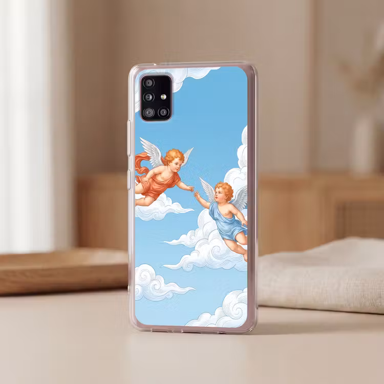 Engel - Vliegend - Klassiek - Blauw Telefoonhoesje Samsung Galaxy A51 5G klein -sfeer2