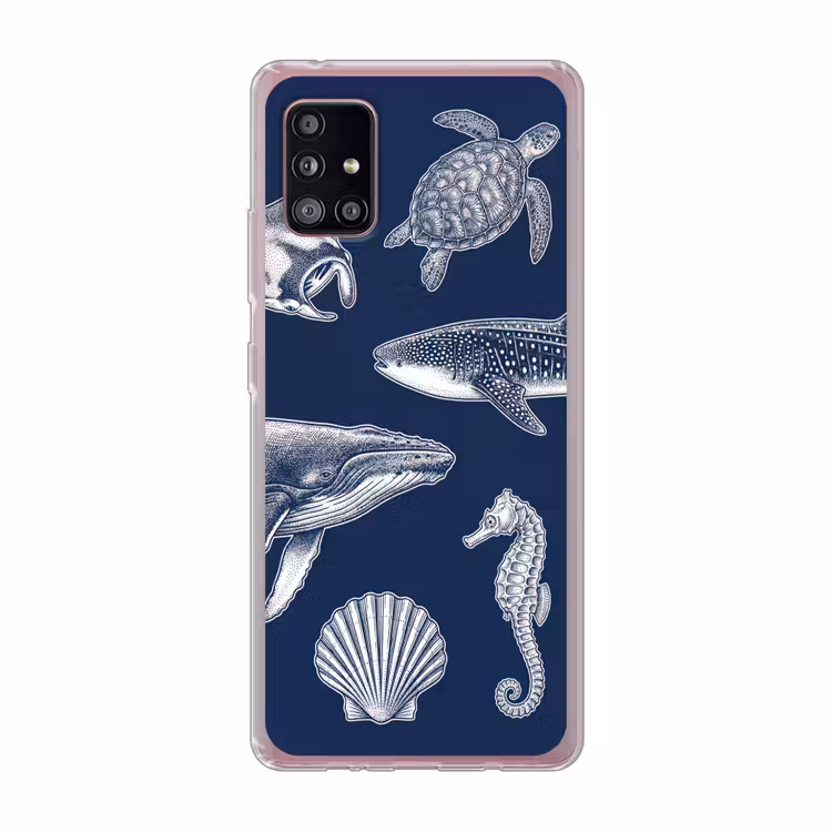 Dieren - Zeeleven - Oceaan - Graveren - Blauw Telefoonhoesje Samsung Galaxy A51 5G klein -3d