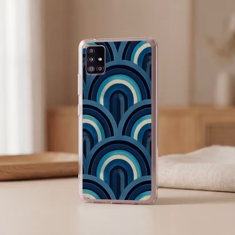 Bogen - Geometrisch - Patroon - Blauw - Retro Telefoonhoesje Samsung Galaxy A51 5G klein 373 -sfeer2
