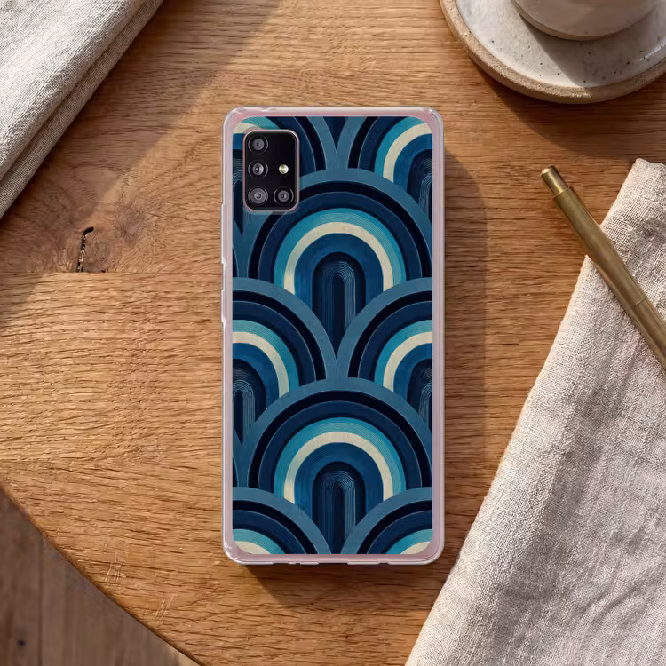 Bogen - Geometrisch - Patroon - Blauw - Retro Telefoonhoesje Samsung Galaxy A51 5G klein 373 -sfeer1