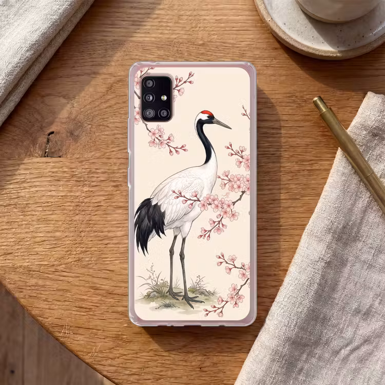 Aziatisch - Kraanvogel - Beige Telefoonhoesje Samsung Galaxy A51 5G klein -sfeer1