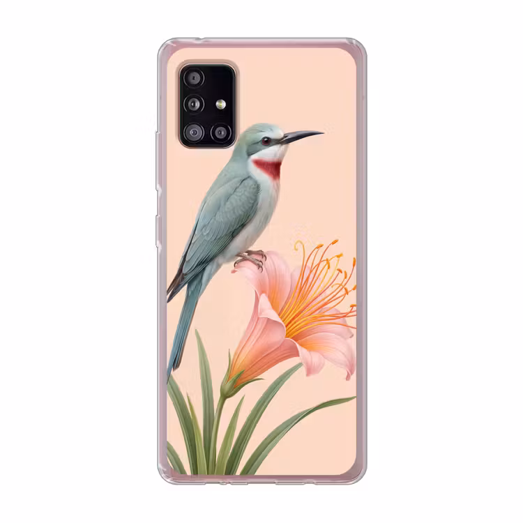 Vogel - Bloem - Natuur - Roze Telefoonhoesje Samsung Galaxy A51 5G klein -3d