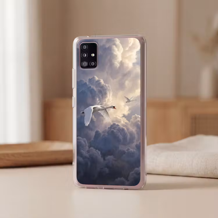 Vogel - Vliegend - Natuur - Wit - Wolken Telefoonhoesje Samsung Galaxy A51 5G klein -sfeer2