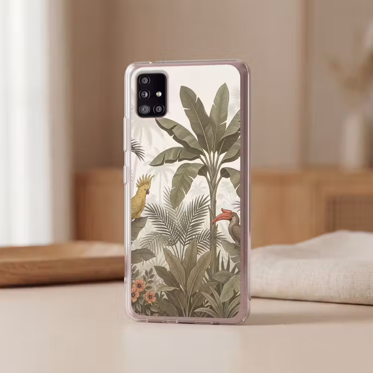 Vogel - Jungle - Tropisch - Illustratie - Groen Telefoonhoesje Samsung Galaxy A51 5G klein -sfeer2
