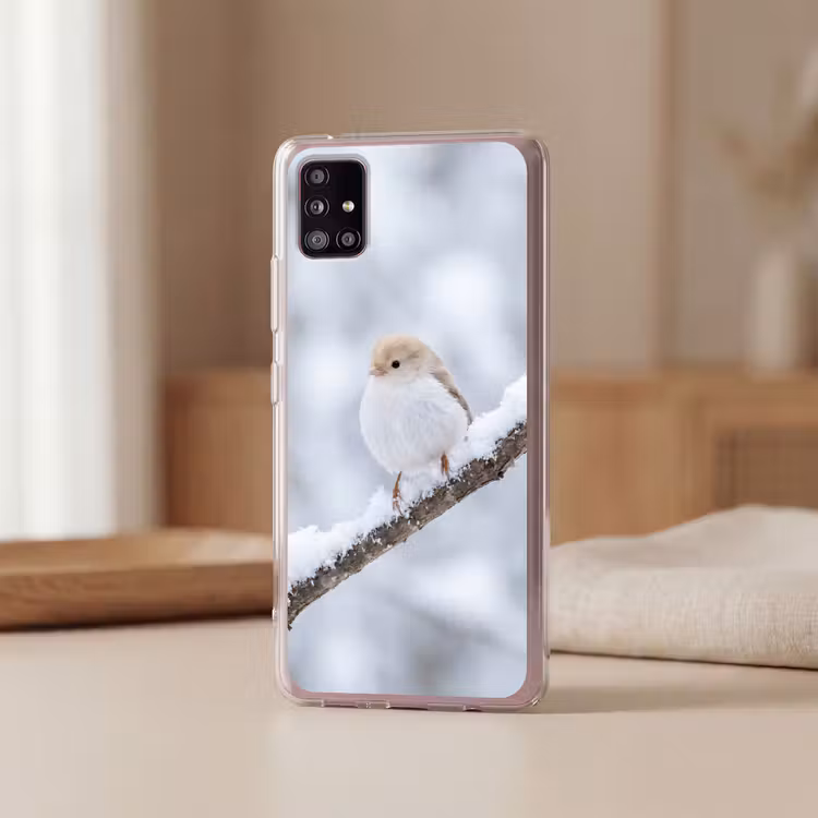 Vogeltje - Sneeuw - Tak - Winter - Zacht Telefoonhoesje Samsung Galaxy A51 5G klein -sfeer2