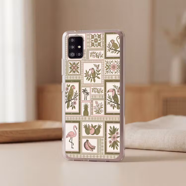 Vogel - Tropisch - Patroon - Decoratief - Groen Telefoonhoesje Samsung Galaxy A51 5G klein -sfeer2
