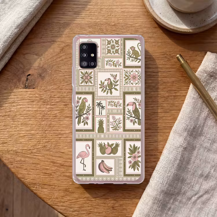 Vogel - Tropisch - Patroon - Decoratief - Groen Telefoonhoesje Samsung Galaxy A51 5G klein -sfeer1