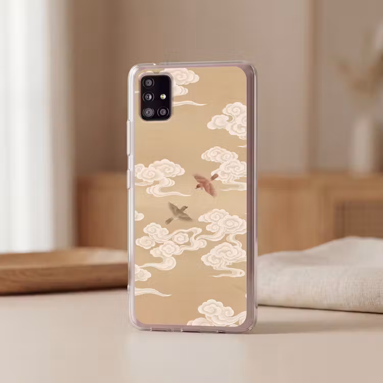 Vogels - Vliegen - Beige Telefoonhoesje Samsung Galaxy A51 5G klein -sfeer2