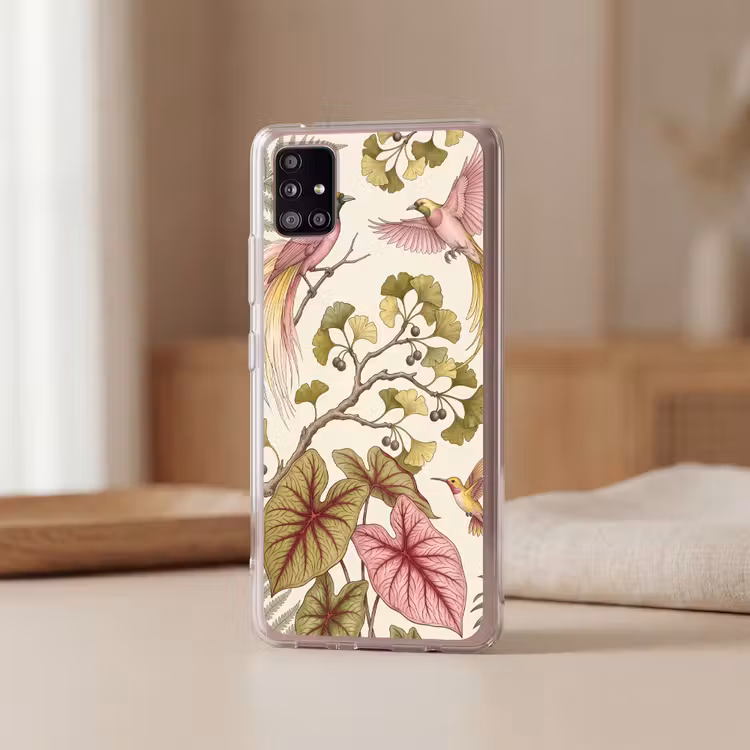 Vogels - Tropisch - Botanisch - Roze Telefoonhoesje Samsung Galaxy A51 5G klein -sfeer2