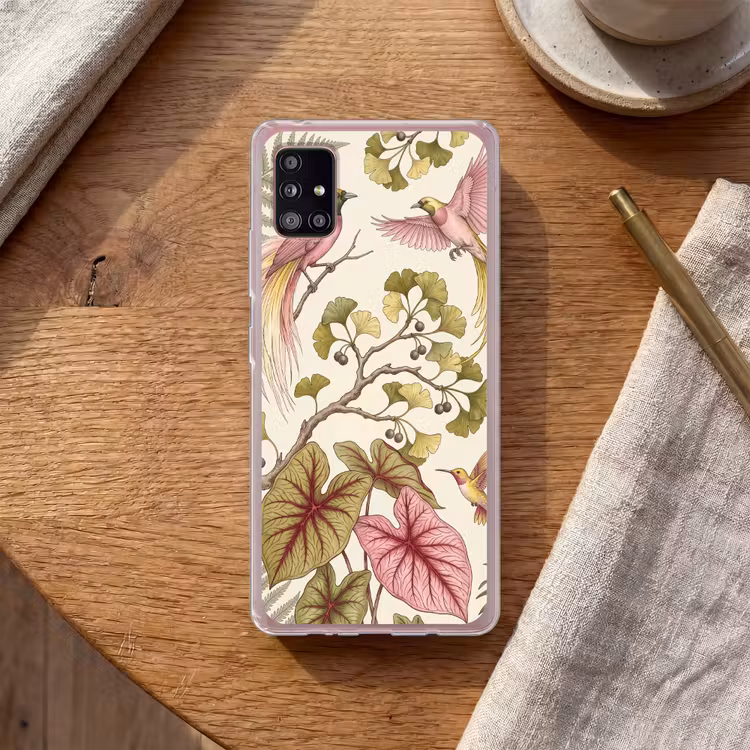 Vogels - Tropisch - Botanisch - Roze Telefoonhoesje Samsung Galaxy A51 5G klein -sfeer1