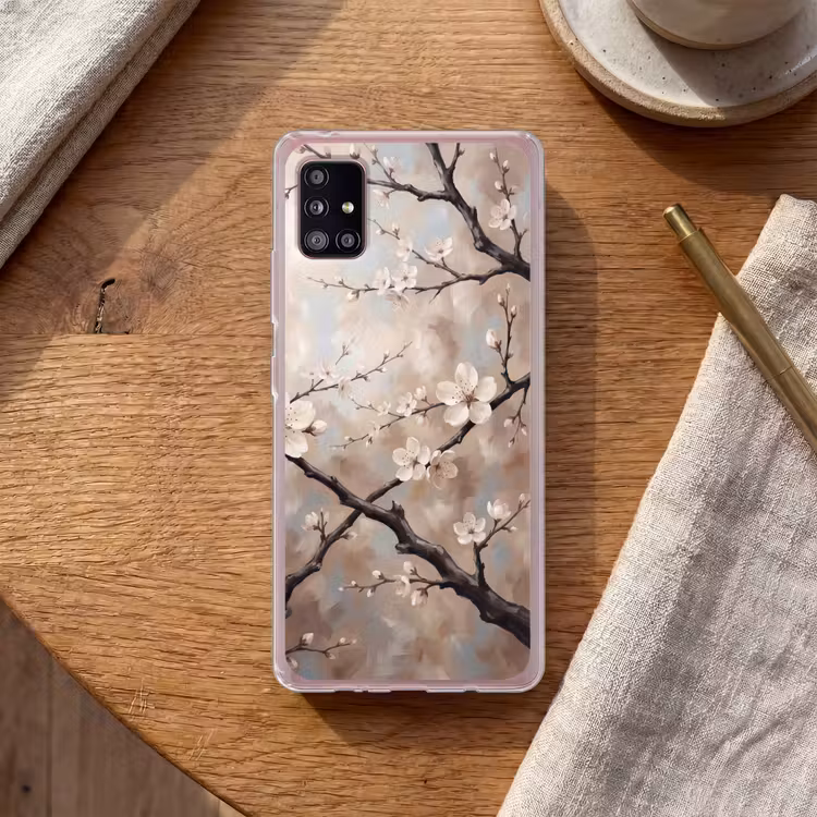 Bloesem - Takken - Schilderij - Beige - Serene Telefoonhoesje Samsung Galaxy A51 5G klein -sfeer1