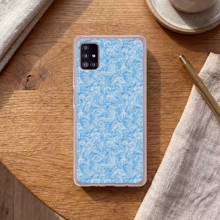 Blauw - Wit - Spiraal - Golven - Lijnen Telefoonhoesje Samsung Galaxy A51 5G klein 373 -sfeer1