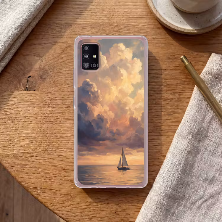 Boot - Zonsondergang - Zee - Natuur - Goud Telefoonhoesje Samsung Galaxy A51 5G klein -sfeer1
