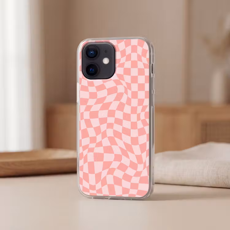 Hokjes patroon - Roze - Golvende lijnen Telefoonhoesje iPhone 12 Mini klein -sfeer2
