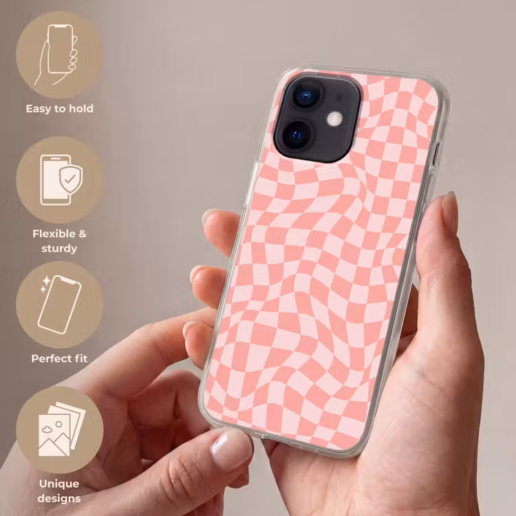 Hokjes patroon - Roze - Golvende lijnen Telefoonhoesje iPhone 12 Mini klein -sfeer3_EN
