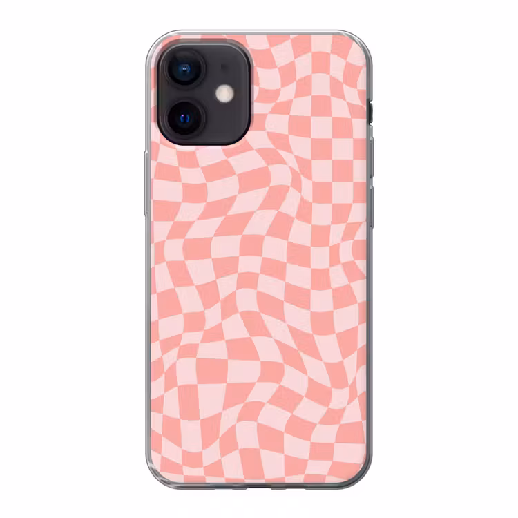 Hokjes patroon - Roze - Golvende lijnen Telefoonhoesje iPhone 12 Mini klein -3d