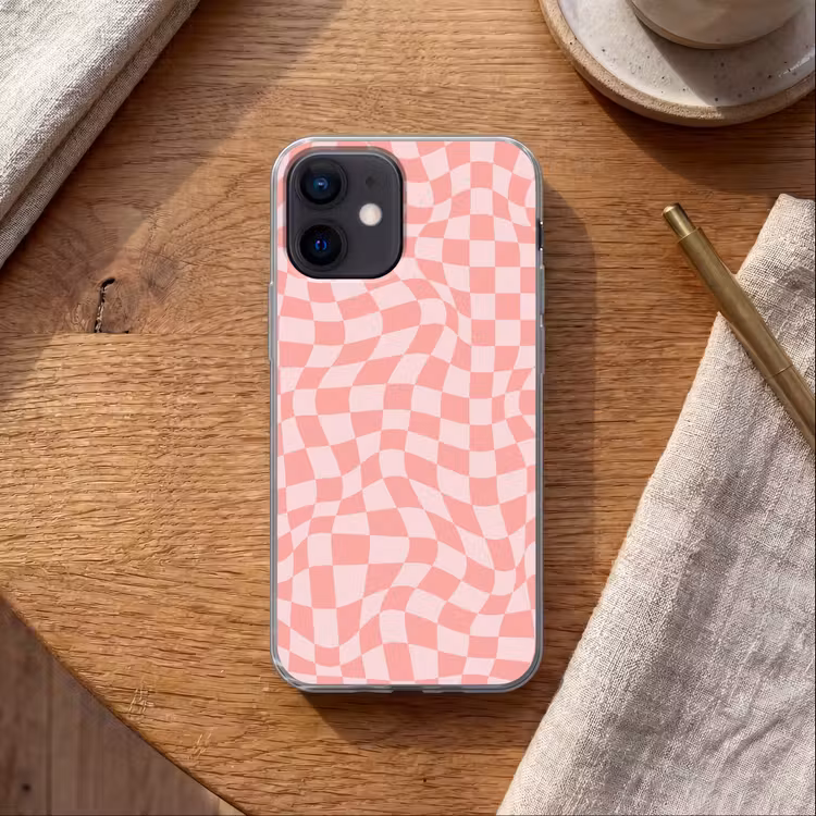 Hokjes patroon - Roze - Golvende lijnen Telefoonhoesje iPhone 12 Mini klein -sfeer1