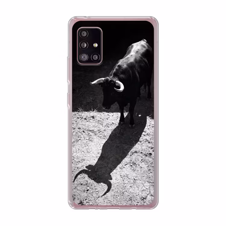 Stier - Schaduw - Dieren - Contrast - Zwart-wit Telefoonhoesje Samsung Galaxy A51 5G klein -3d
