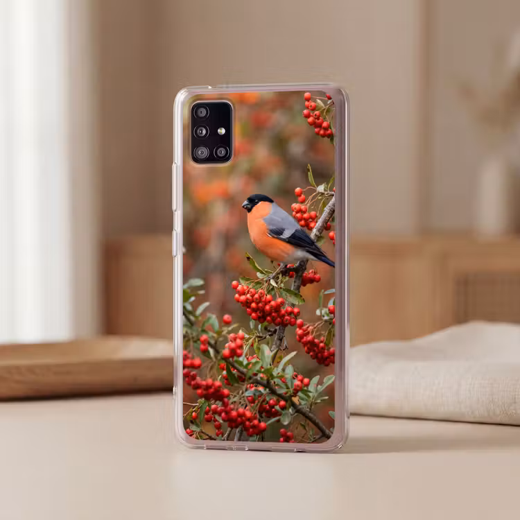 Goudvink - Bessen - Herfst - Natuur - Kleurrijk Telefoonhoesje Samsung Galaxy A51 5G klein -sfeer2