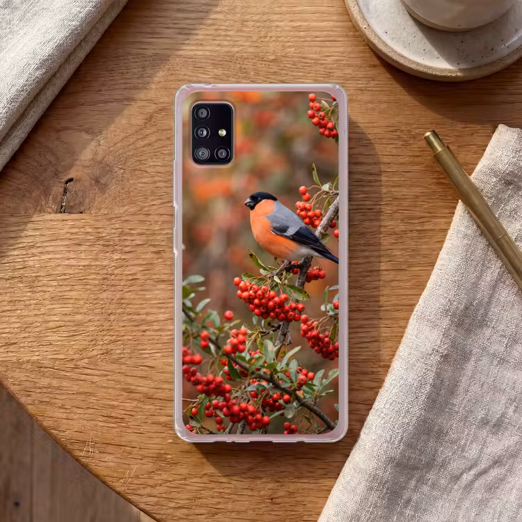 Goudvink - Bessen - Herfst - Natuur - Kleurrijk Telefoonhoesje Samsung Galaxy A51 5G klein -sfeer1